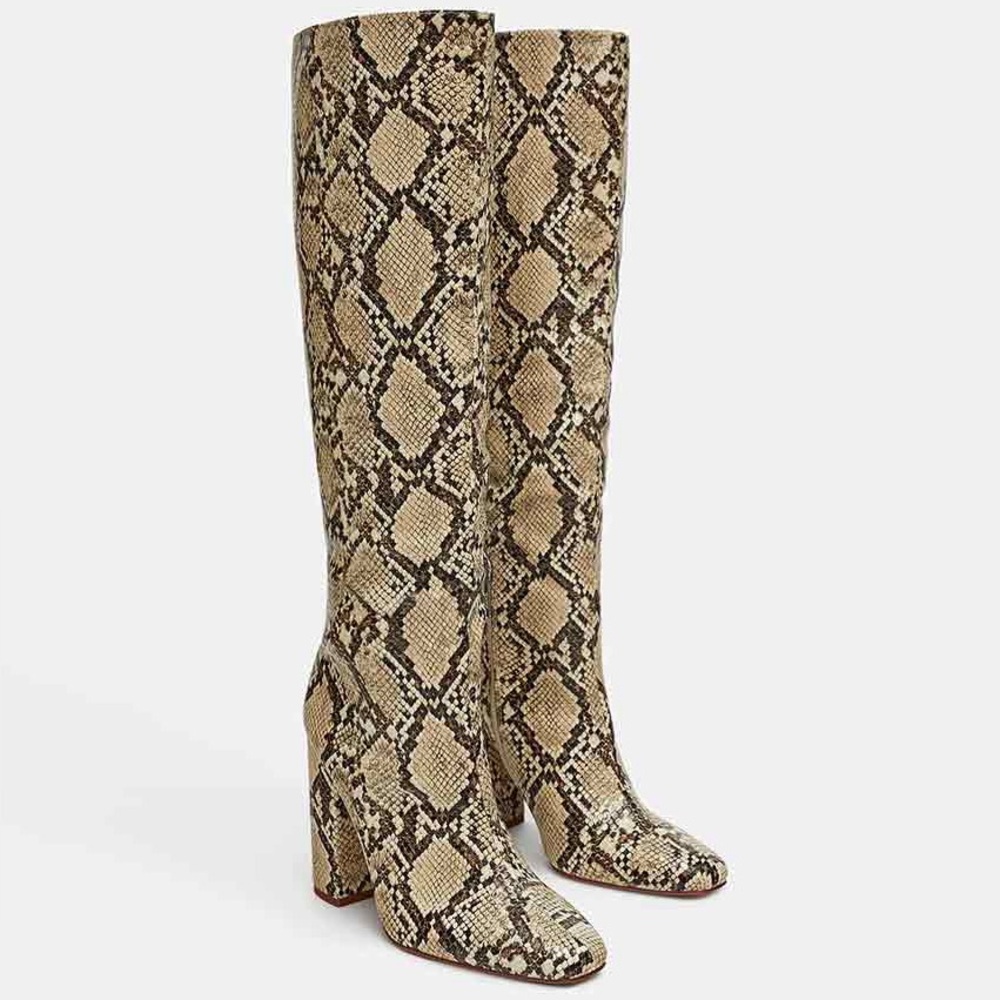 Zara Snakeskin Over the Knee Boots